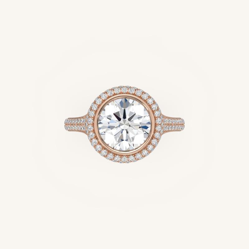 The Lunea – Floating Bezel Solitaire Solara Halo Engagement Ring (E-W) with ¾ Diamond Shank