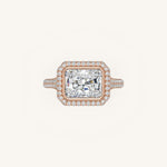 Load image into Gallery viewer, The Lunea – Floating Bezel Solitaire Solara Halo Engagement Ring (E-W) with ¾ Diamond Shank
