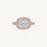 Load image into Gallery viewer, The Lunea – Floating Bezel Solitaire Solara Halo Engagement Ring (E-W) with ¾ Diamond Shank

