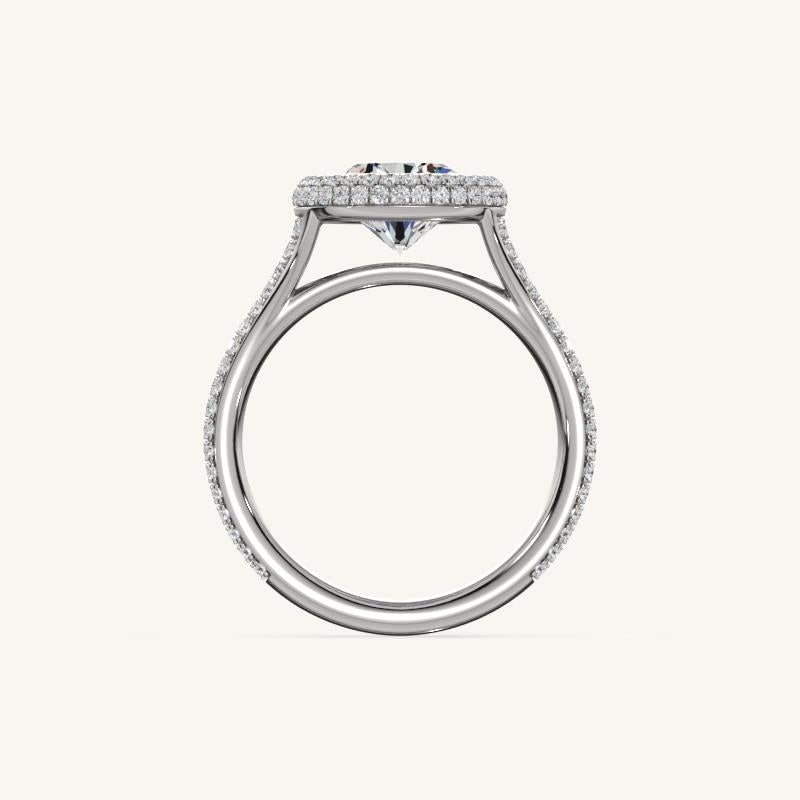 The Lunea – Floating Bezel Solitaire Solara Halo Engagement Ring (E-W) with ¾ Diamond Shank
