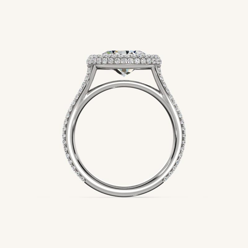 The Lunea – Floating Bezel Solitaire Solara Halo Engagement Ring (E-W) with ¾ Diamond Shank