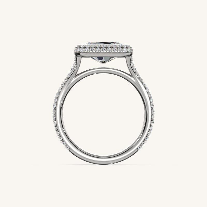 The Lunea – Floating Bezel Solitaire Solara Halo Engagement Ring (E-W) with ¾ Diamond Shank