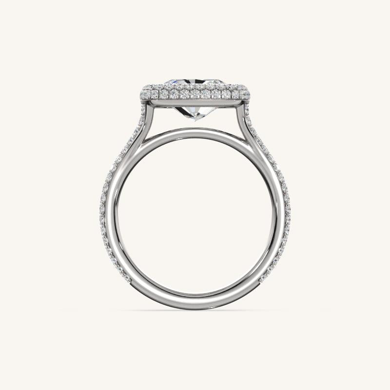 The Lunea – Floating Bezel Solitaire Solara Halo Engagement Ring (E-W) with ¾ Diamond Shank