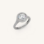 Load image into Gallery viewer, The Lunea – Floating Bezel Solitaire Solara Halo Engagement Ring (E-W) with ¾ Diamond Shank
