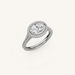 Load image into Gallery viewer, The Lunea – Floating Bezel Solitaire Solara Halo Engagement Ring (E-W) with ¾ Diamond Shank
