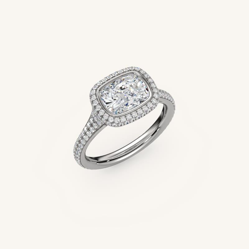 The Lunea – Floating Bezel Solitaire Solara Halo Engagement Ring (E-W) with ¾ Diamond Shank