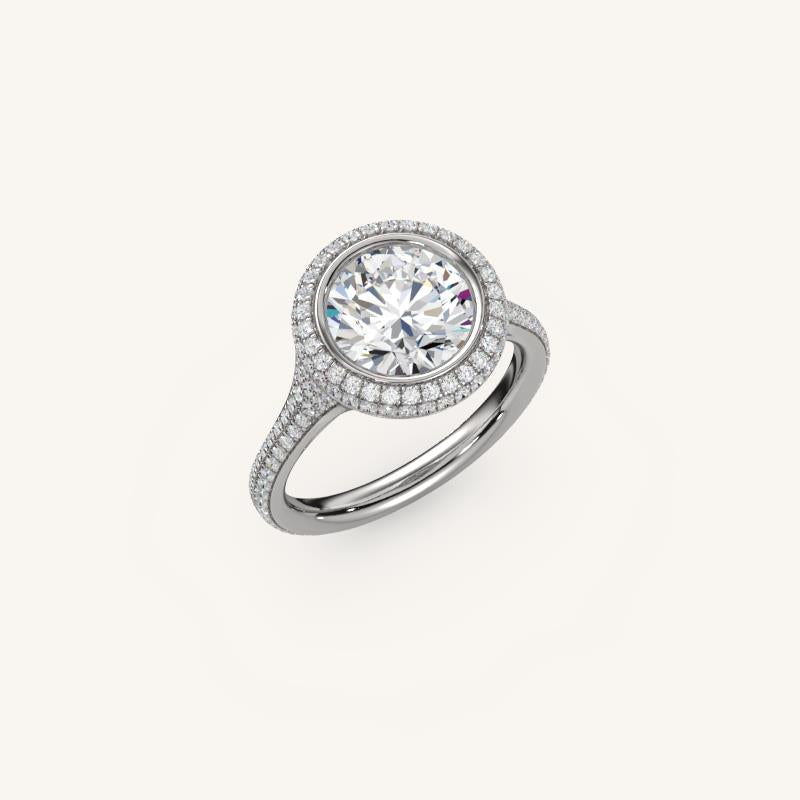 The Lunea – Floating Bezel Solitaire Solara Halo Engagement Ring (E-W) with ¾ Diamond Shank