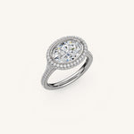 Load image into Gallery viewer, The Lunea – Floating Bezel Solitaire Solara Halo Engagement Ring (E-W) with ¾ Diamond Shank
