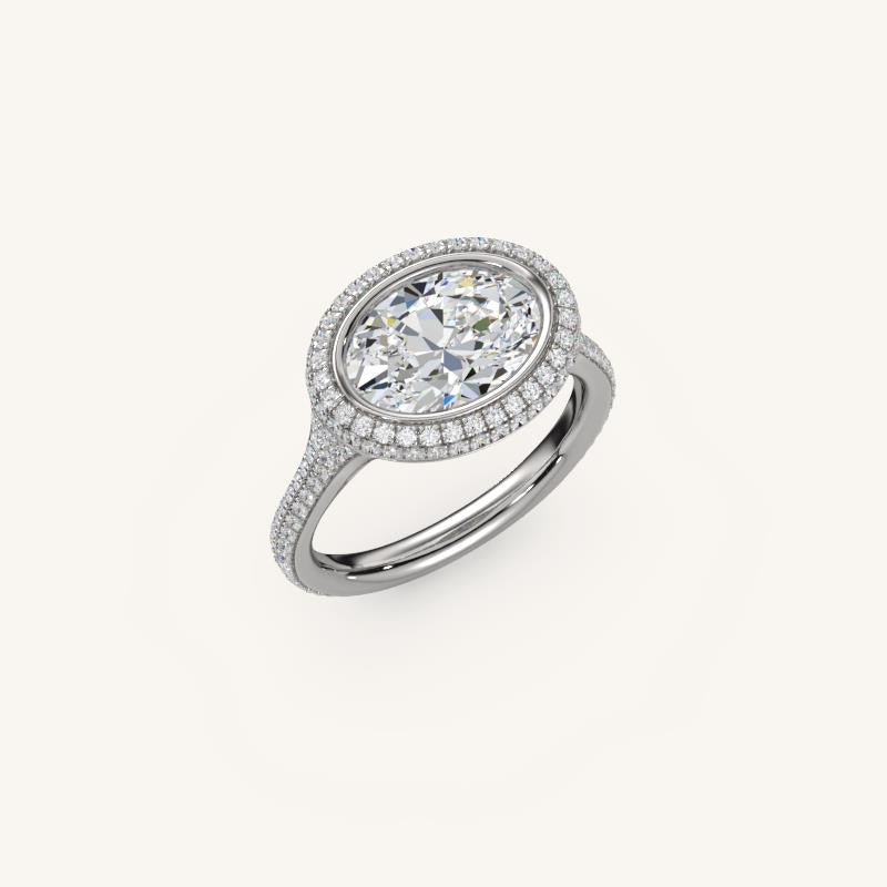 The Lunea – Floating Bezel Solitaire Solara Halo Engagement Ring (E-W) with ¾ Diamond Shank