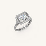 Load image into Gallery viewer, The Lunea – Floating Bezel Solitaire Solara Halo Engagement Ring (E-W) with ¾ Diamond Shank
