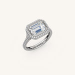 Load image into Gallery viewer, The Lunea – Floating Bezel Solitaire Solara Halo Engagement Ring (E-W) with ¾ Diamond Shank
