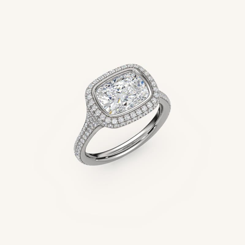 The Lunea – Floating Bezel Solitaire Solara Halo Engagement Ring (E-W) with ¾ Diamond Shank