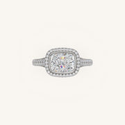The Lunea – Floating Bezel Solitaire Solara Halo Engagement Ring (E-W) with ¾ Diamond Shank