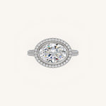Load image into Gallery viewer, The Lunea – Floating Bezel Solitaire Solara Halo Engagement Ring (E-W) with ¾ Diamond Shank
