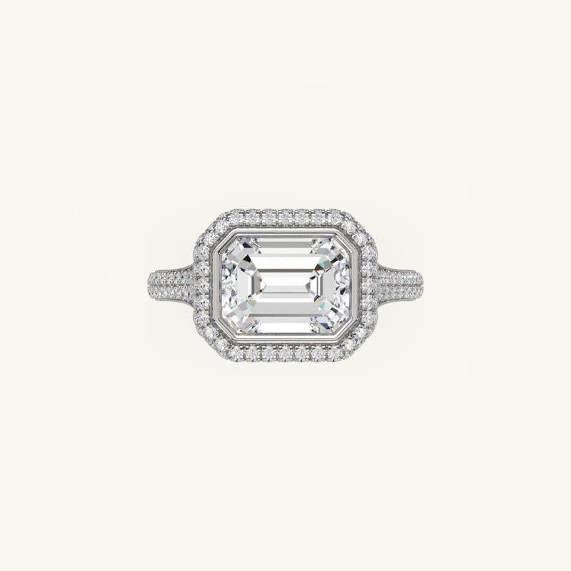 The Lunea – Floating Bezel Solitaire Solara Halo Engagement Ring (E-W) with ¾ Diamond Shank