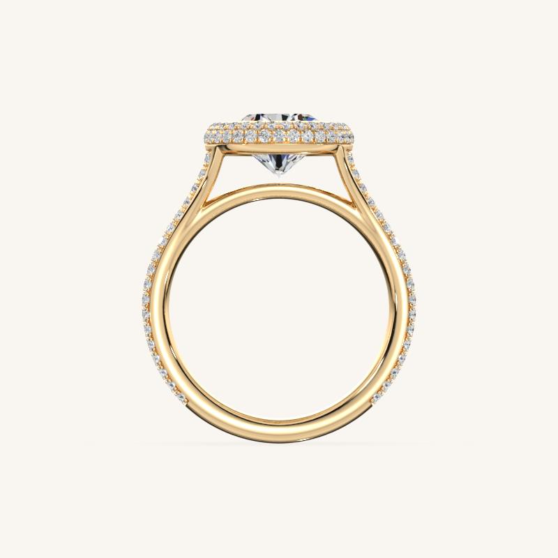 The Lunea – Floating Bezel Solitaire Solara Halo Engagement Ring (E-W) with ¾ Diamond Shank