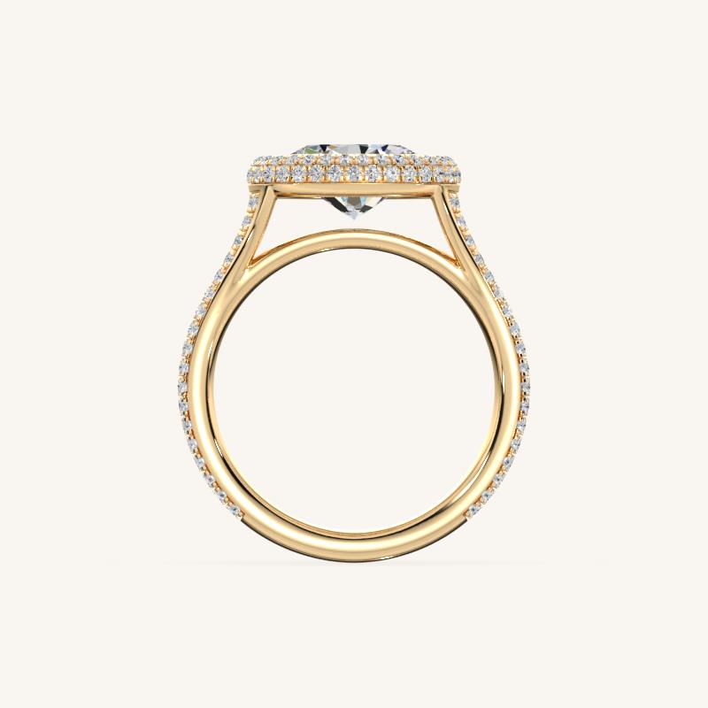 The Lunea – Floating Bezel Solitaire Solara Halo Engagement Ring (E-W) with ¾ Diamond Shank