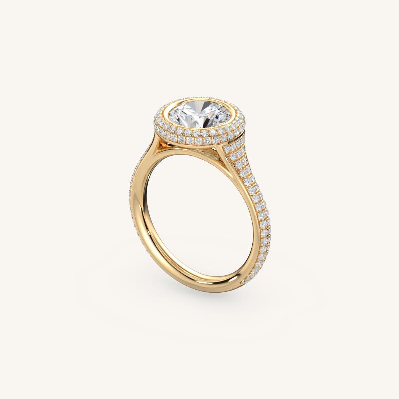 The Lunea – Floating Bezel Solitaire Solara Halo Engagement Ring (E-W) with ¾ Diamond Shank