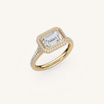 Load image into Gallery viewer, The Lunea – Floating Bezel Solitaire Solara Halo Engagement Ring (E-W) with ¾ Diamond Shank
