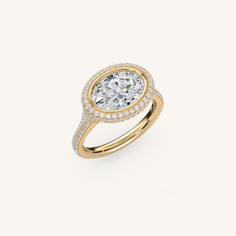 The Lunea – Floating Bezel Solitaire Solara Halo Engagement Ring (E-W) with ¾ Diamond Shank