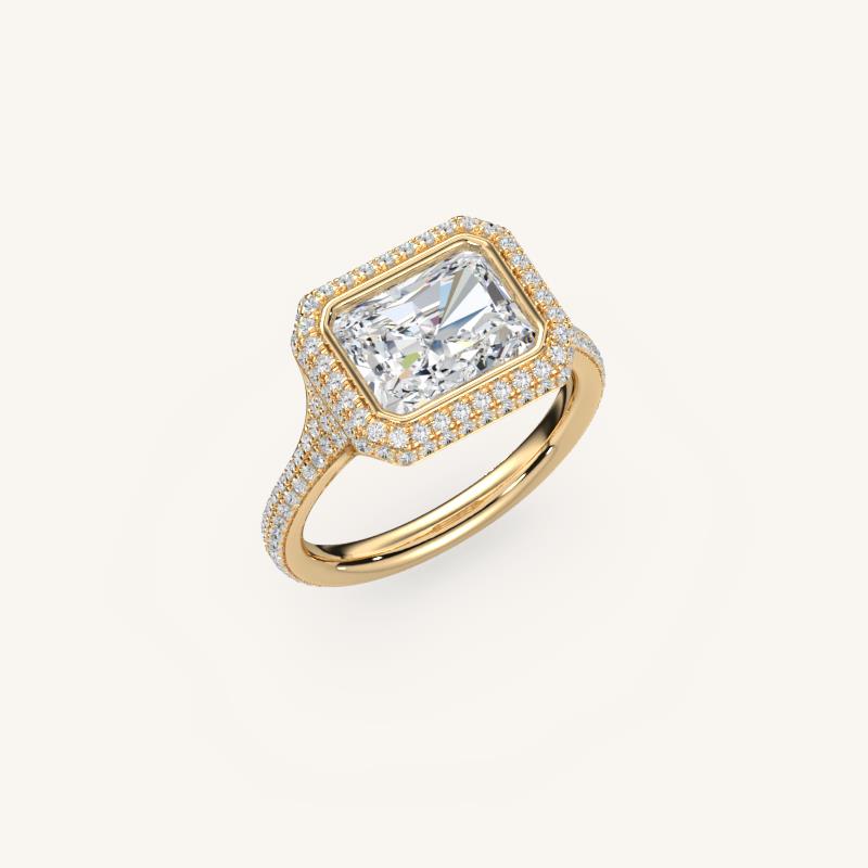The Lunea – Floating Bezel Solitaire Solara Halo Engagement Ring (E-W) with ¾ Diamond Shank