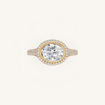 Load image into Gallery viewer, The Lunea – Floating Bezel Solitaire Solara Halo Engagement Ring (E-W) with ¾ Diamond Shank
