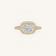 The Lunea – Floating Bezel Solitaire Solara Halo Engagement Ring (E-W) with ¾ Diamond Shank