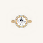 Load image into Gallery viewer, The Lunea – Floating Bezel Solitaire Solara Halo Engagement Ring (E-W) with ¾ Diamond Shank
