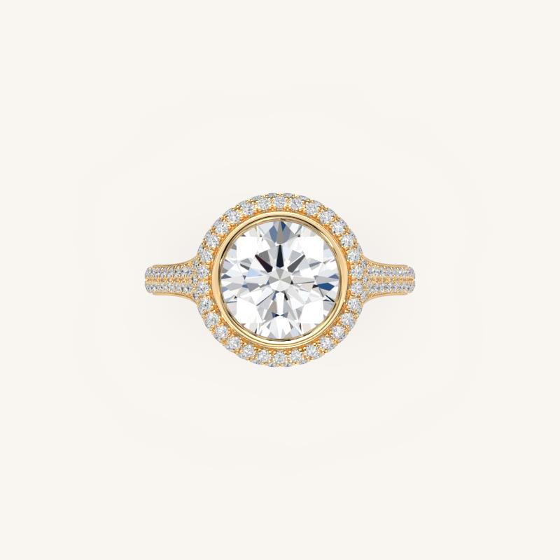 The Lunea – Floating Bezel Solitaire Solara Halo Engagement Ring (E-W) with ¾ Diamond Shank