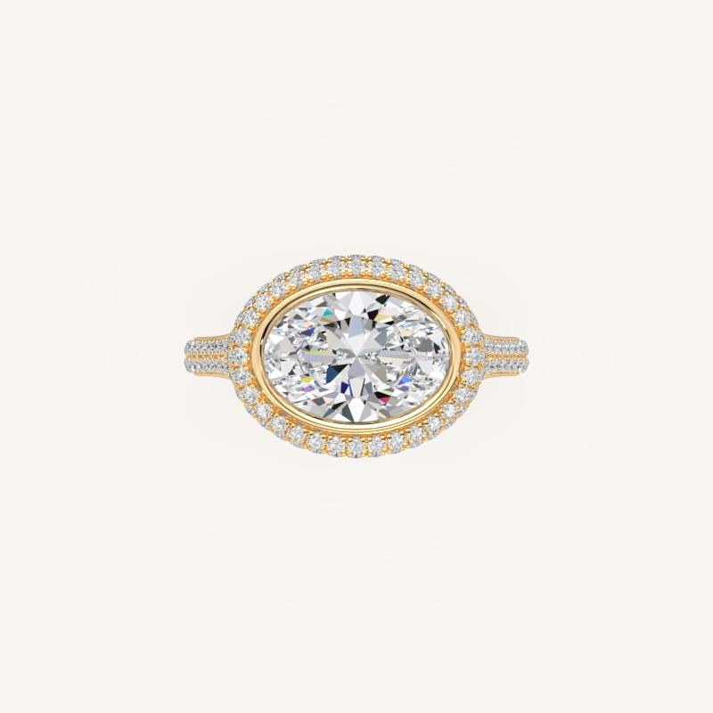 The Lunea – Floating Bezel Solitaire Solara Halo Engagement Ring (E-W) with ¾ Diamond Shank