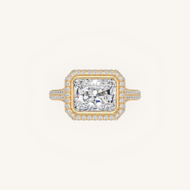 The Lunea – Floating Bezel Solitaire Solara Halo Engagement Ring (E-W) with ¾ Diamond Shank