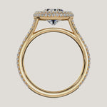Load and play video in Gallery viewer, The Lunea – Floating Bezel Solitaire Solara Halo Engagement Ring with ¾ Diamond Shank
