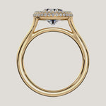 Load and play video in Gallery viewer, The Lunea – Floating Bezel Solitaire Solara Halo Engagement Ring (E-W)
